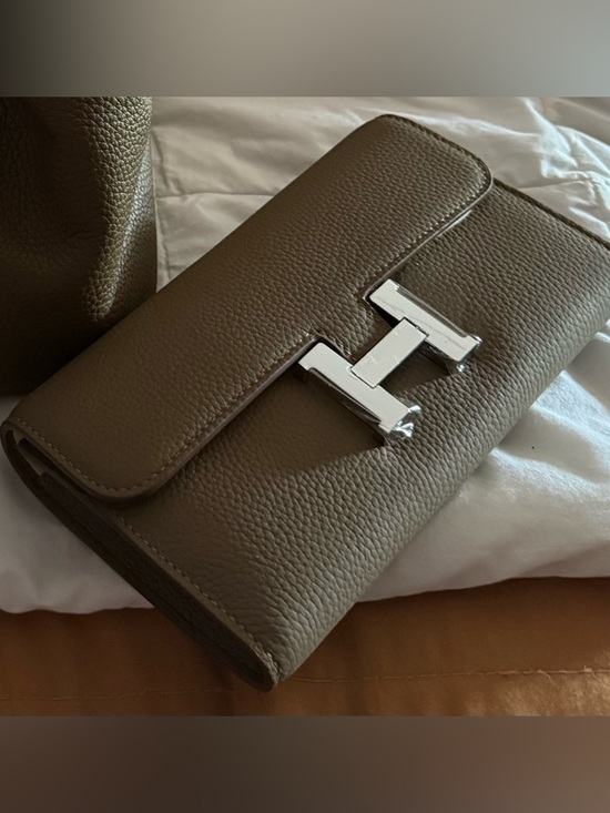 Source Unknown Handbags - Source Unknown Taupe Leather Wallet with Silver H-Clasp